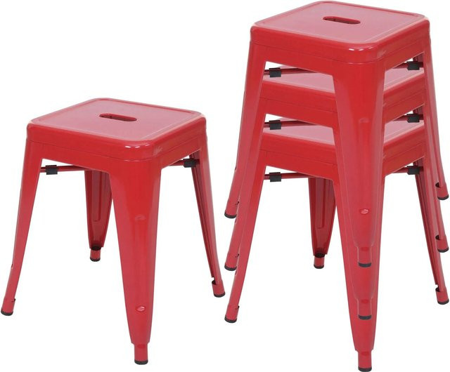 PROREGAL 4er-Set Stapelbare Metallhocker im Industrial-Design, Farbe Rot, Sitzhöhe: 46 cm - Bild 1