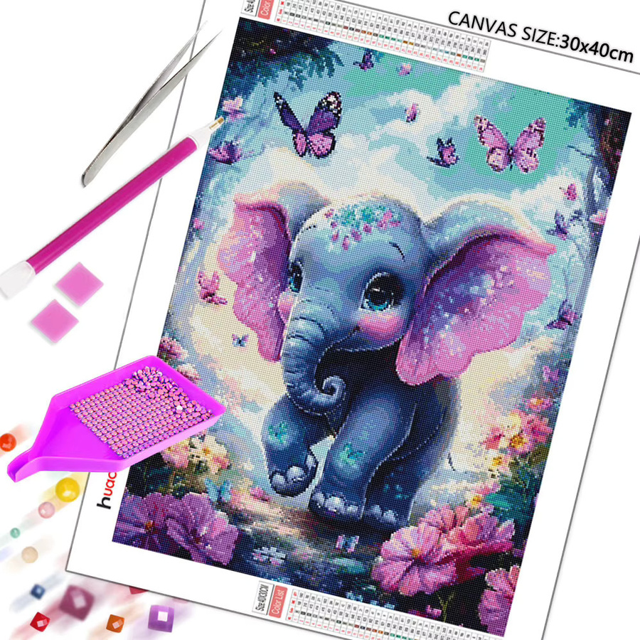 Huacan 5D DIY Diamantmalerei Baby Elefant als Strassbild in Mehrfarbig mit quadratischen Diamanten - Bild 2