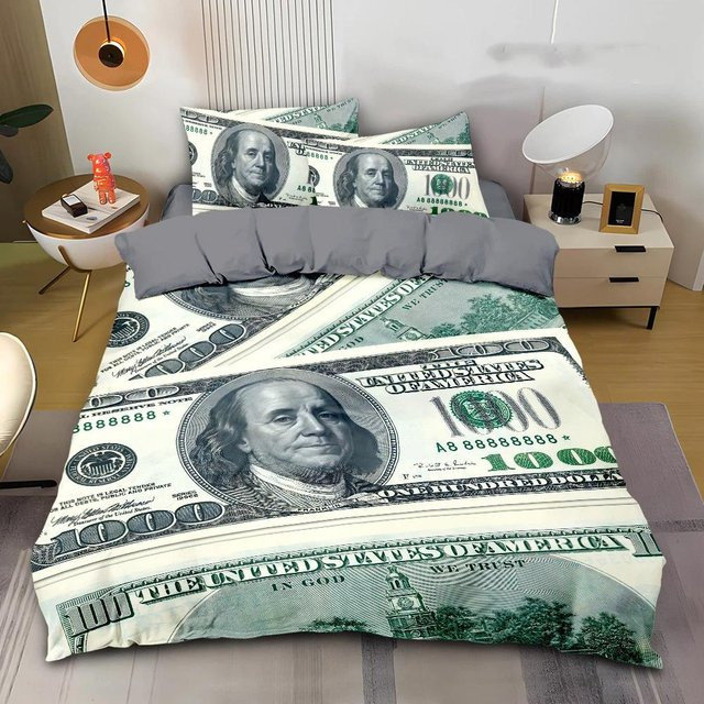 Flylo Bettwäsche-Set mit Dollar-Motiv in Grün und Multicolour, 2-teilig aus Mikrofaser, B/H: 135 x 200 cm - Bild 1