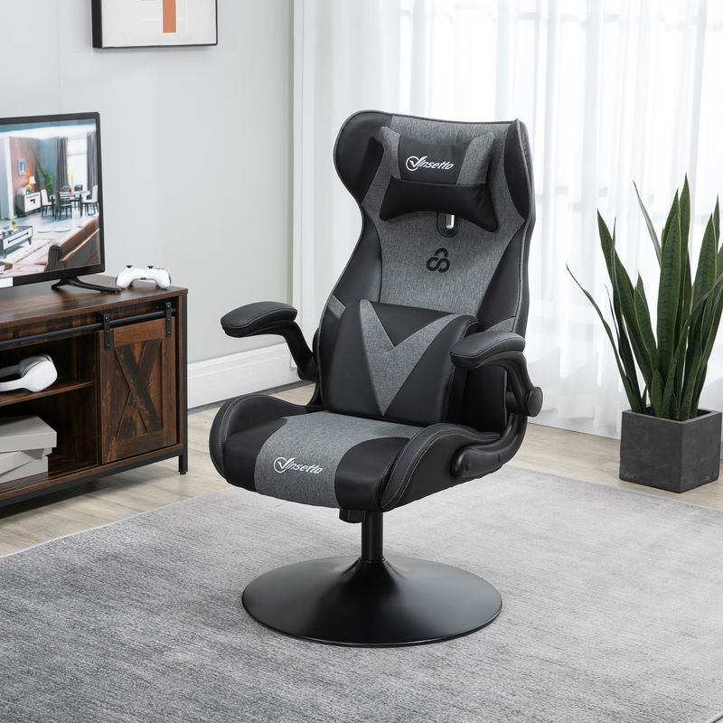 Vinsetto Gaming Stuhl Ergonomischer Gamer Sessel mit Wippfunktion in Schwarz und Grau aus Kunstleder und Leinenoptik - Bild 2