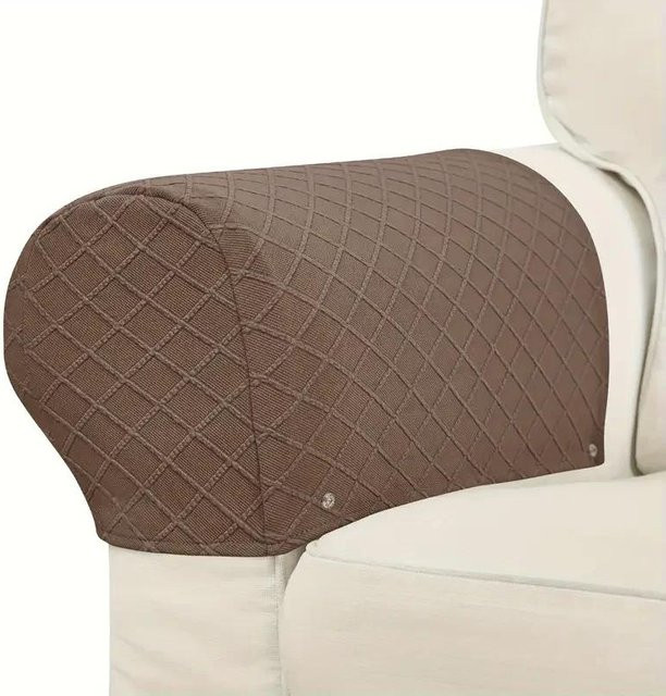 2er-Set elastische Sofalehnenbezüge aus Jacquard Polyester in einfarbigem Design als rutschfester Couch-Armschutz für dein Wohnzimmer - Bild 1