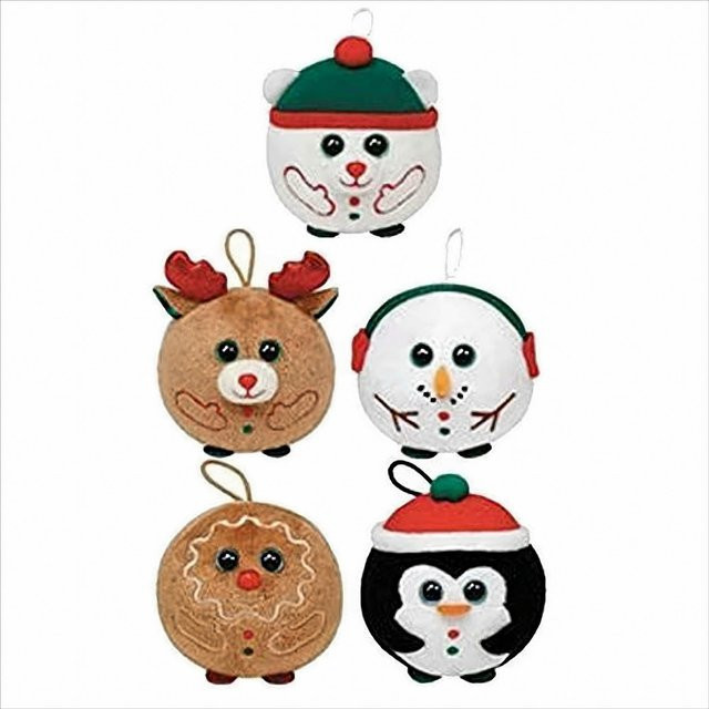 TY Weihnachtsanhänger aus Textil mit Rentier, Lebkuchen, Pinguin, Eisbär und Schneemann, Weiß, Höhe: 8,5 cm - Bild 1