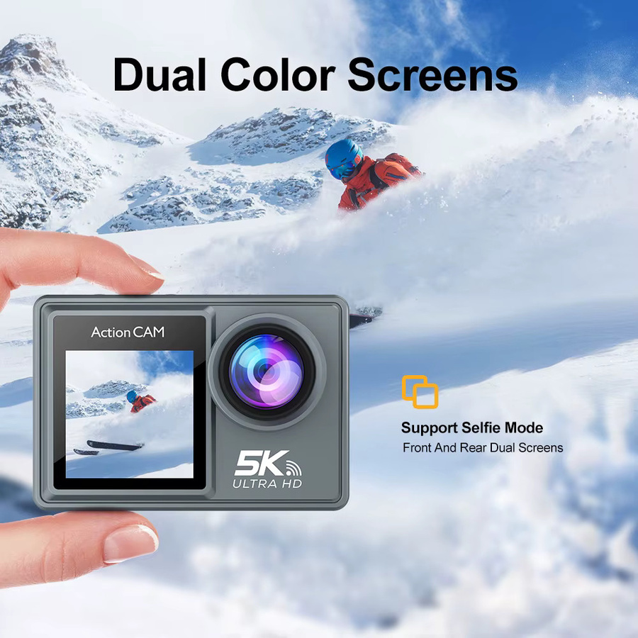 ILUKA M40TR Action Kamera mit Doppelbildschirm, 5K 30FPS, 4K 60FPS, 50MP Foto, EIS Stabilisierung, 30M Wasserdicht, WiFi und 128GB TF Karte, Farbe: Grau - Bild 6