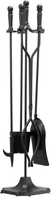 5-teiliges Kaminbesteck-Set aus Schmiedeeisen von Buying Solutions, MB in Schwarz mit Halterung, Zange, Schaufel, Bürste und Schürhaken - Bild 1