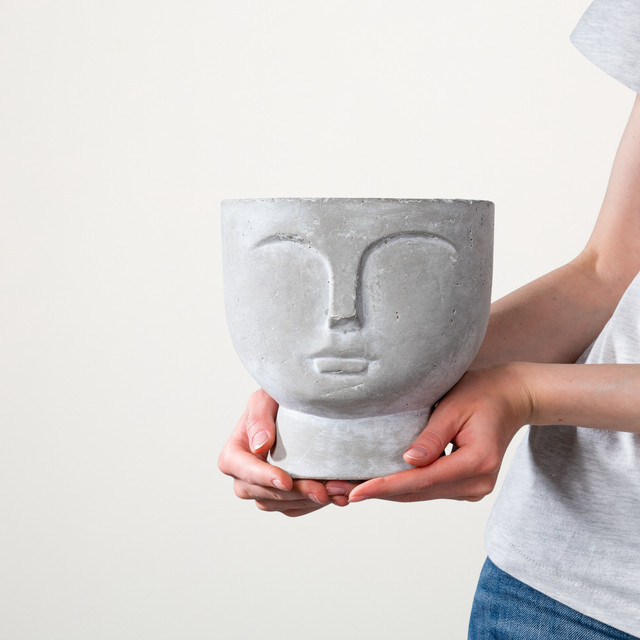 Betongefäß Face von BLUME2000 in Grau, Höhe: 14,5 cm, Breite: 18,0 cm, Tiefe: 14,5 cm - Bild 1