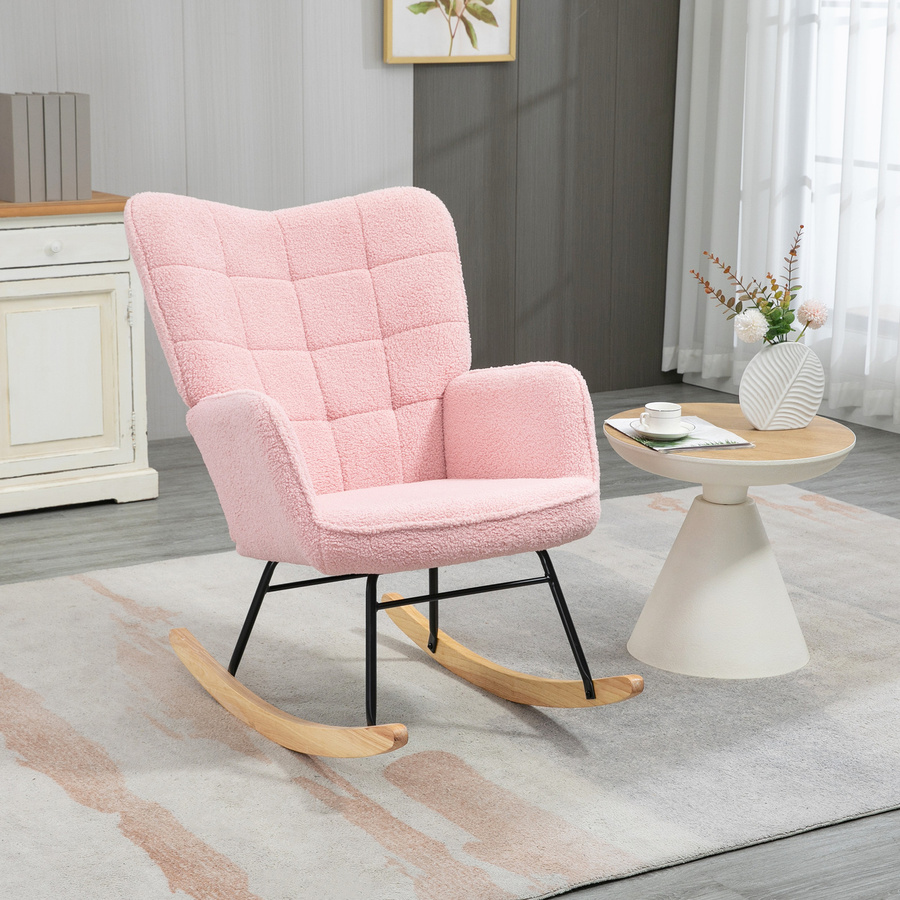 HOMCOM Schaukelstuhl mit Armlehnen aus Bouclé-Stoff in Rosa, B/T/H: 71 x 92 x 101 cm - Bild 2