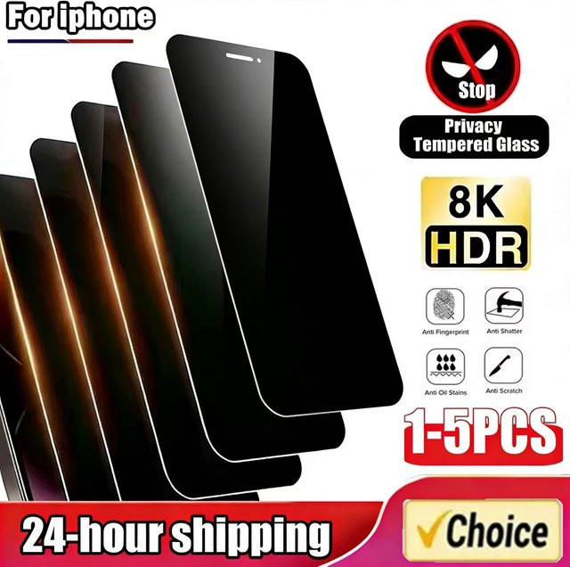 PJPK Anti-Spionage Sichtschutz-Displayschutzfolie aus Glas für iPhone 11 bis iPhone 17 Pro Max in Schwarz - Bild 1