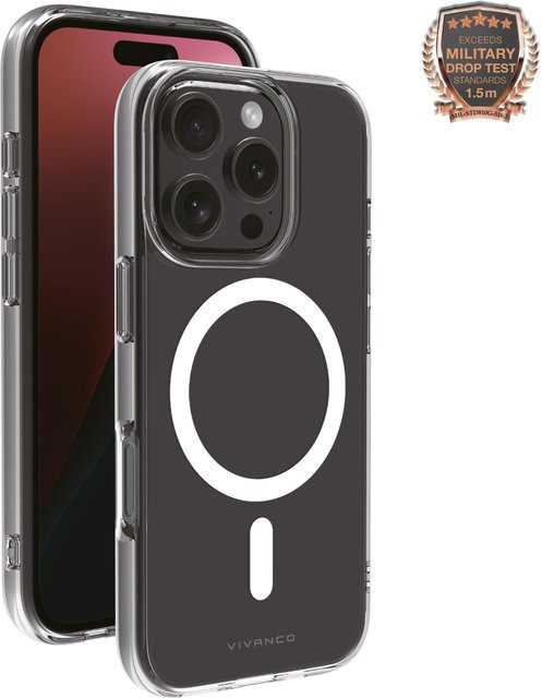 Vivanco Mag Steady Anti Shock Cover für iPhone 16 Pro, transparente Handyhülle mit Magnetic Wireless Charging Support - Bild 1