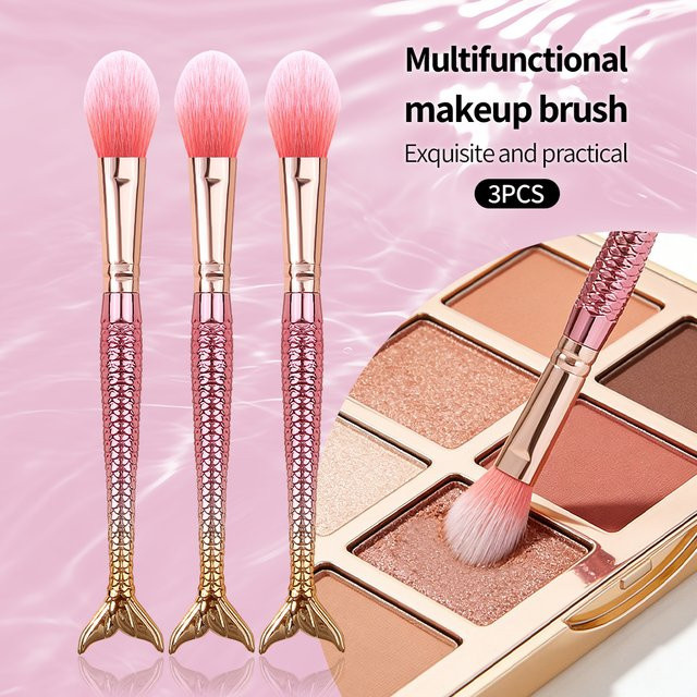 KOSSHOW Make-up-Pinsel Set, 3-teilig, Rosa, Meerjungfrauen-Design - Bild 1