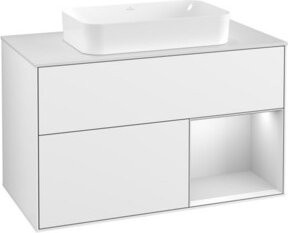 V&B Waschtischunterschrank Finion 100 mit Wandbeleuchtung in Weiß lackiert - Bild 1