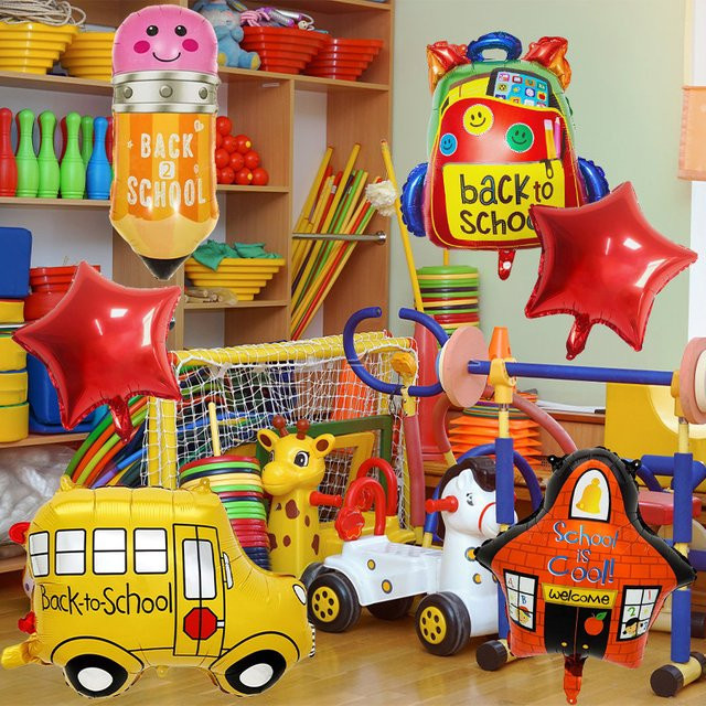 Bunte Aluminiumfolien-Ballons mit Schulmotiven für deine Schulanfang-Themenparty - Bild 1