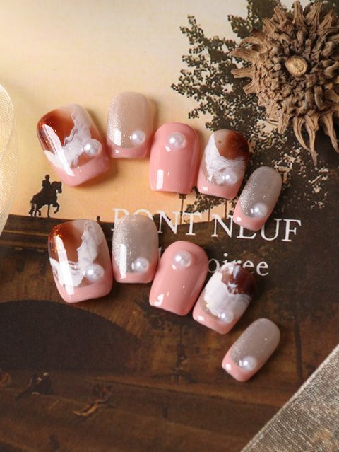 XEERCOOU Aufklebenägel, Rosa-Weiße Halation-Perlen, Glänzend, 10 Stück - Bild 1