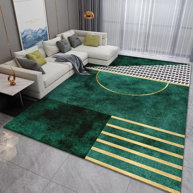 Karpetti Wohnzimmerteppich Modern Geometrisch in Grün und Gold, Waschbarer Flauschiger Teppich für Schlafzimmer und Wohnzimmer, B/T: 120 x 80 cm - Bild 1