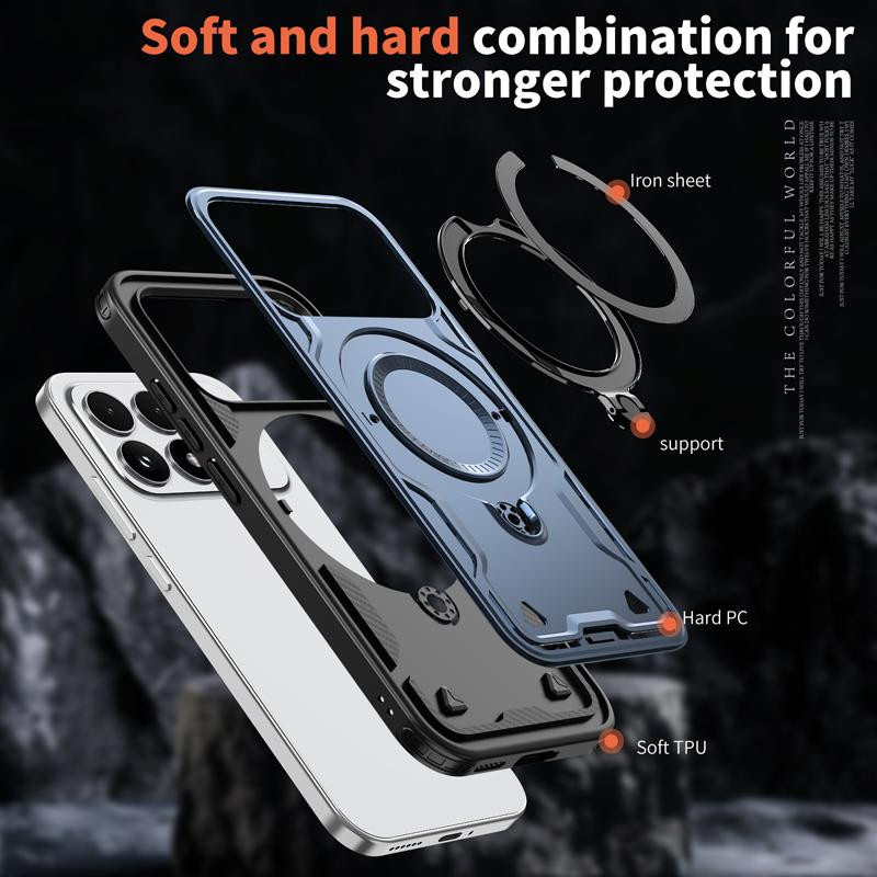 Xiaomi POCO F8 Pro Hülle mit militärischem Fallschutz und verstellbarem Ring Rückenständer aus Hartem PC und TPU - Bild 2