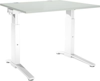 Schäfer Shop Genius Schreibtisch ERGOSTYLE S, manuell höhenverstellbar, Rechteck, C-Fuß, B: 120 cm, T: 80 cm, H: 67,5-89,5 cm, lichtgrau/weiß - Bild 1