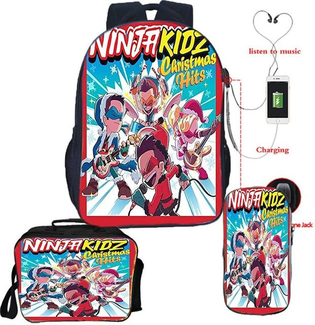 Ninja Kidz 3-teiliges Schulset mit Rucksack, Umhängetasche und Federmäppchen von Fancy Style Studio in Multicolour - Bild 1
