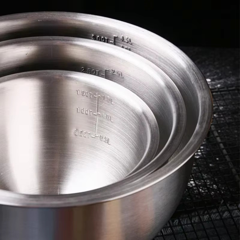 Set aus 3 hochwertigen Salat-Rührschüsseln aus Edelstahl 304 in Silber, runde Küchenschalen für Lebensmittel und Suppen - Bild 5