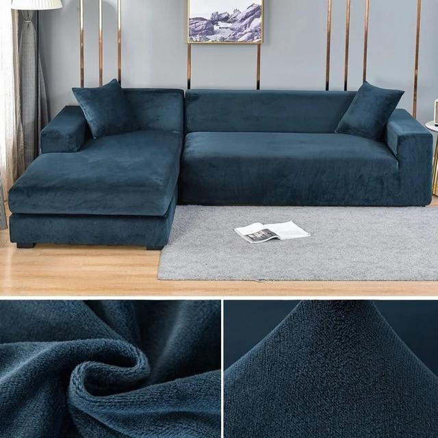 Elastischer Samt-Sofabezug für Ecksofas und 1-4 Sitzer, Petrol, Stretchbezug aus Fleece-Polyester - Bild 1
