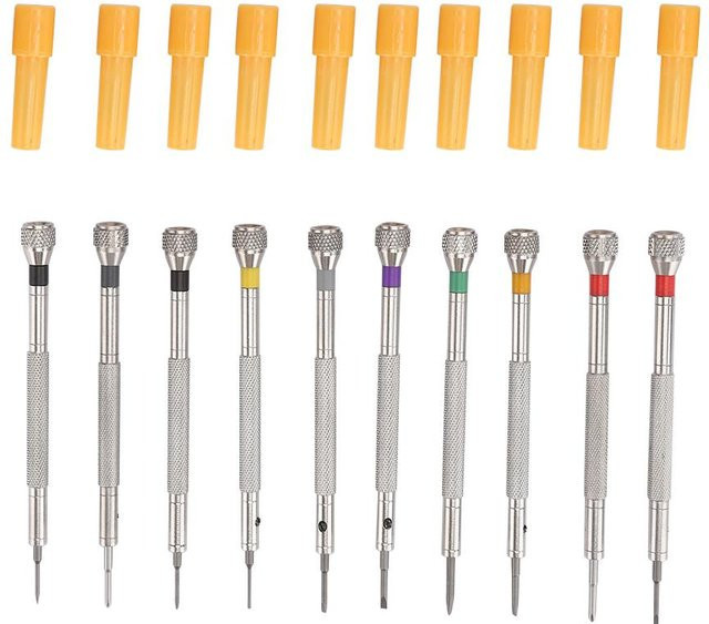 TOMTOP JMS 10er Set Edelstahl Schraubendreher für Uhren und Glasreparatur in Silber und Multicolour - Bild 1