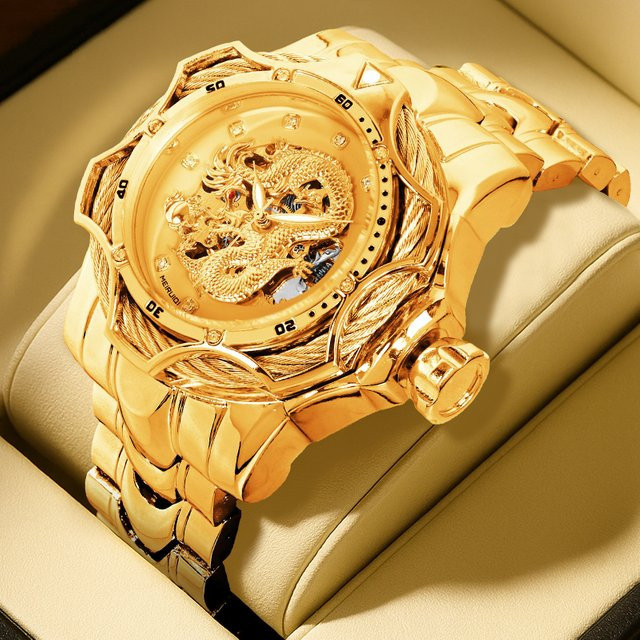 MEIRUIQI Armbanduhr, Automatik, Edelstahl, Gelbgold, Herren - Bild 1