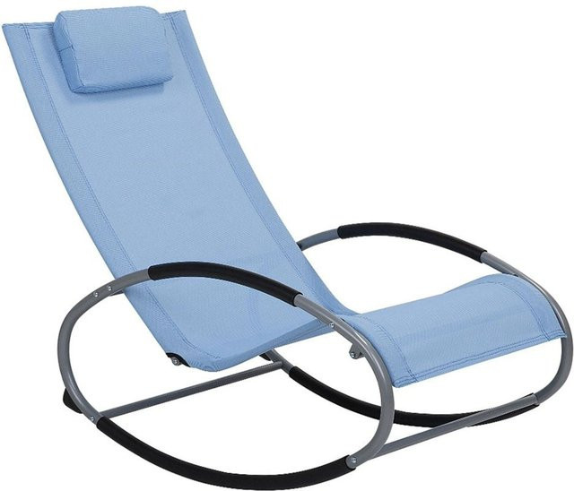 Beliani Gartenliege mit verstellbarer Kopfstütze und Armlehnen, Blau Schwarz Silber, B/T/H: 107 x 62 x 88 cm - Bild 1