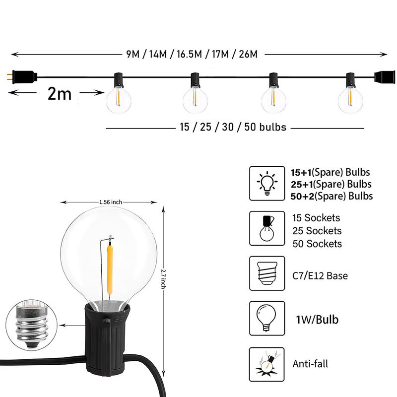 Topdii G40 LED Globe Lichterkette, dimmbar, warmweiß, transparent, für Garten, Terrasse und Outdoor-Dekoration - Bild 2
