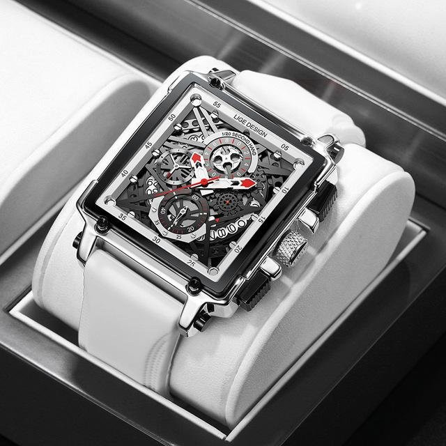 LIGE Chronograph Armbanduhr, Quarz, Edelstahl, Silber, Weiß, Herren - Bild 1