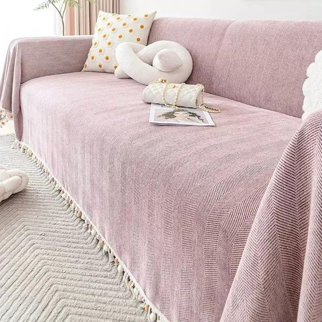 Rutschfester Chenille Sofaüberwurf für Ecksofas in Pink, gesteppter Couchbezug für das Wohnzimmer, B/T: 180 x 130 cm - Bild 1