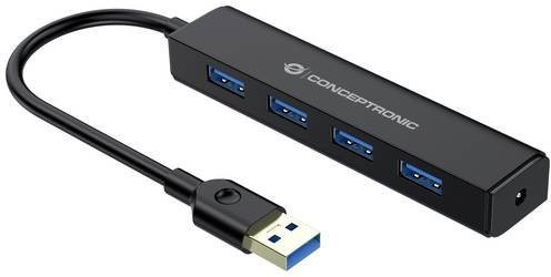 Conceptronic C4PUSB3 USB-Hub mit 4 USB-A Ports, USB 3.1 Gen1 5 GBit/s, Schwarz - Bild 1