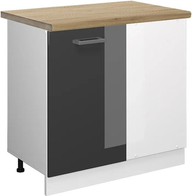 Vicco Eckunterschrank R-Line Küche Anthrazit Hochglanz Weiß Eiche B/T/H: 86 x 60 x 81,6 cm - Bild 1