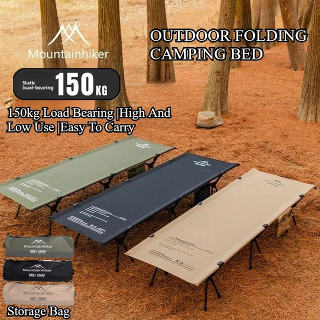 MOUNTAINHIKER Faltbares Campingbett aus Aluminiumlegierung in Schwarz mit Seitenfächern und 150 kg Tragfähigkeit - Bild 1