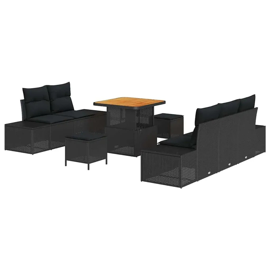vidaXL Garten-Sofa-Set 8-teilig aus Polyrattan und Akazienholz in Schwarz mit Kissen - Bild 2