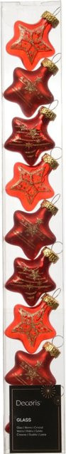Decoris Baumschmuck Stern-Anhänger aus Glas in Hellrot, 9-teiliges Set mit 3 Designs, Höhe: 3 cm, Breite: 1,3 cm - Bild 1