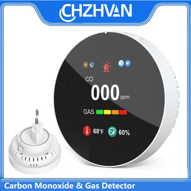CHZHVAN 4-in-1 Gas- und Kohlenmonoxidmelder mit Erdgasleck-Alarm sowie Temperatur- und Luftfeuchtigkeitsanzeige in Weiß - Bild 1