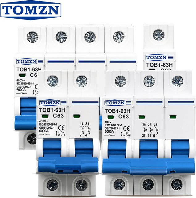 TOMZN Mini-Leistungsschalter TOB1-63H C-Kurve AC MCB 230/400V 50/60Hz 6kA - Bild 1