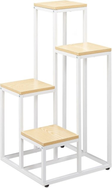 Relaxdays Blumentreppe aus Stahl und MDF in Weiß und Hellbraun mit 4 Ablagen, H: 100 cm, B: 40 cm, T: 40 cm - Bild 1
