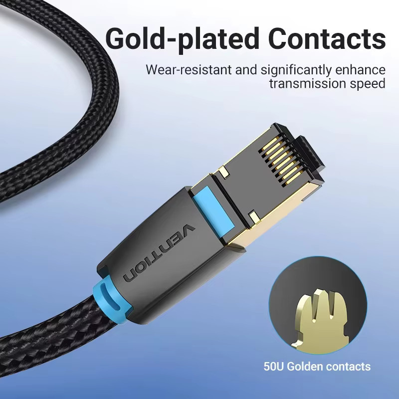 Vention Cat8 Ethernet-Kabel in Schwarz, geflochtenes Nylon-Patchkabel mit 40 Gbit/s und 2000 MHz für Gaming und Netzwerk - Bild 3