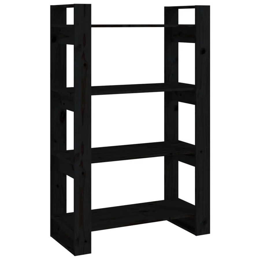 vidaXL Bücherregal und Raumteiler aus Massivholz Kiefer in Schwarz, B/T/H: 80 x 35 x 125 cm - Bild 2