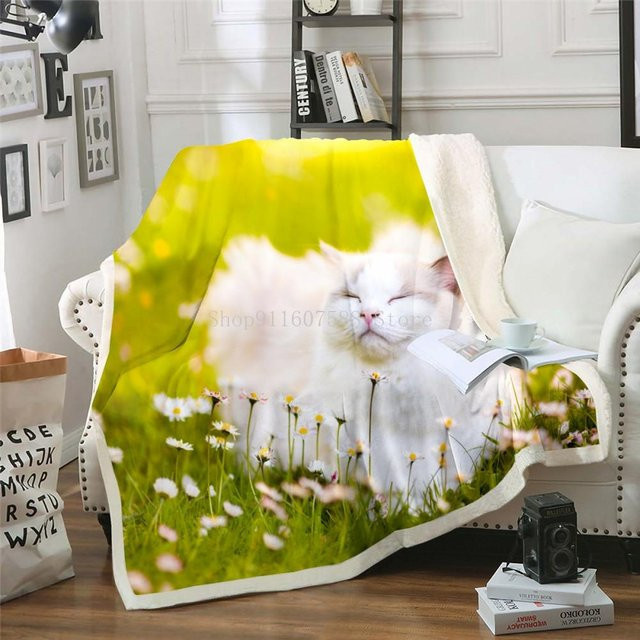 JMG Household Supplies Wolldecke mit schlafender Katze im 3D-Druck, extra dicke Sherpa-Fleece-Decke für Kinder und Haustiere, Mehrfarbig, B: 70 cm, L: 100 cm - Bild 1