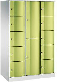 C+P Kombi-Schließfachschrank Resisto mit 3 Abteilen und 12 Fächern, Lichtgrau/Clowngrün, B/T/H: 114,8 x 64,0 x 195,0 cm - Bild 1