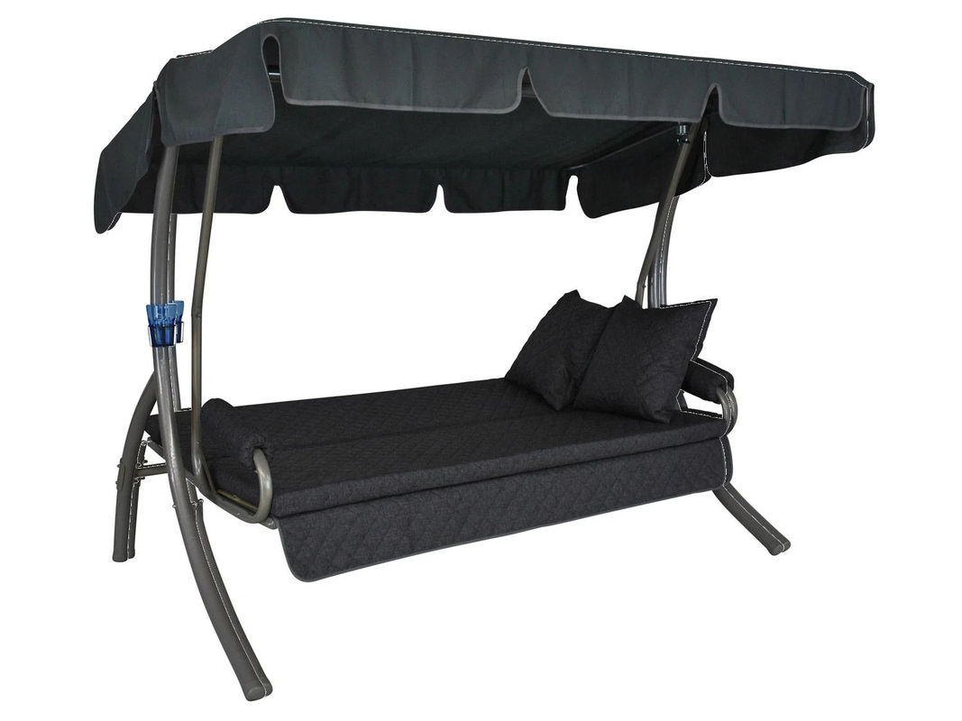 ANGERER Hollywoodschaukel LIVING 3-Sitzer Grau mit Sonnenverdeck und Polsterung, umwandelbar zum Bett, B/T/H: 240 x 160 x 145 cm - Bild 2