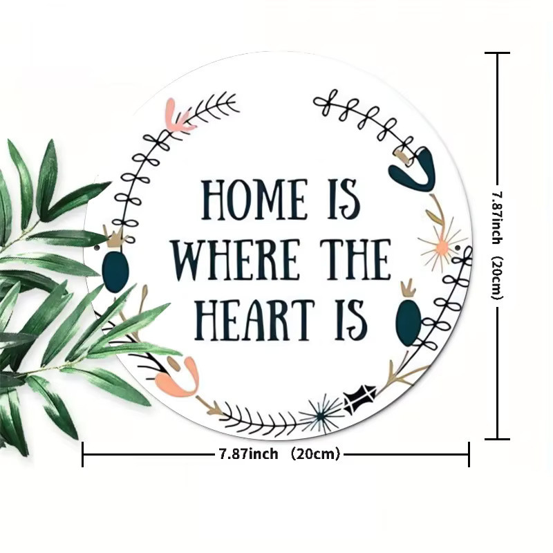 Runde Vintage-Wandkunst aus Eisen von Potdemiel in Weiß mit floralem Design und Typografie – Wo ist das Haus, das Herz ist - Bild 2