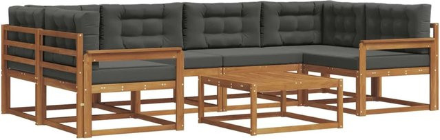 vidaXL Outdoor-Sofagarnitur aus Akazienholz in U-Form mit 7 Kissen in Natur und Anthrazit - Bild 1