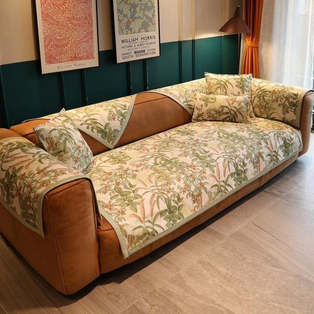 Chenille Sofabezug mit Blumenmuster in Grün, quadratischer Jacquard Kissenbezug für dein Sofa, B/T/H: 70 x 70 x 70 cm - Bild 1