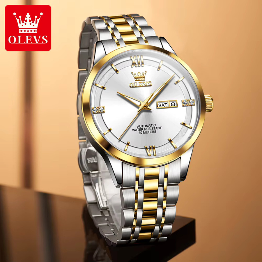 OLEVS Armbanduhr Automatik, Edelstahl, Bicolor, Gold, Herren - Bild 3