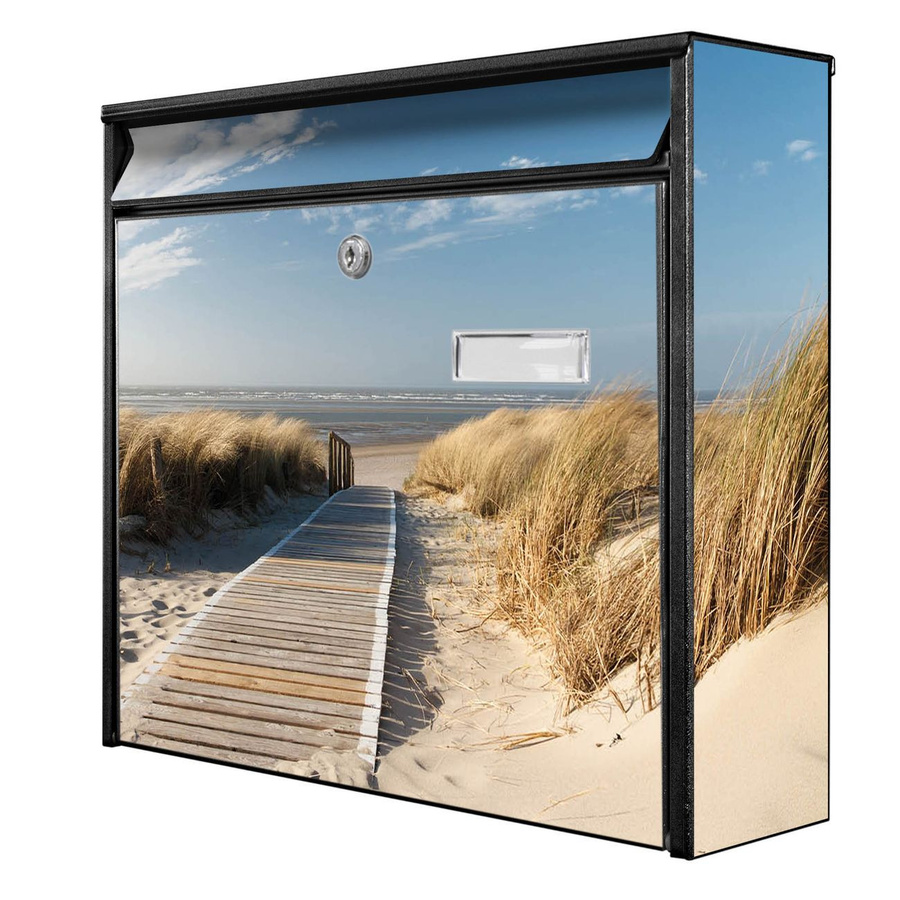 banjado Wandbriefkasten Modell Mail Burg Wächter in Schwarz mit Dünen-Motiv, B/H/T: 36 x 32 x 10 cm - Bild 1