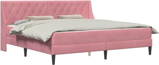 vidaXL Bettgestell mit Matratze aus Samt in Rosa, 2-teiliges Set mit Seitenfächern, B/T/H: 200 x 200 x 204 cm - Bild 1