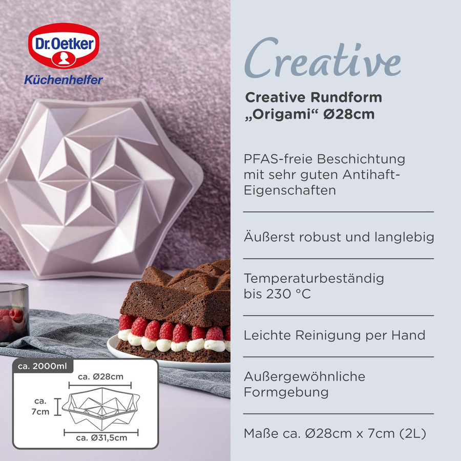 Dr. Oetker Kreativbackform Creative Origami, runde Backform aus Keramik, Gold, Durchmesser: 24 cm - Bild 3