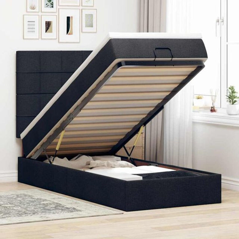 Vidaxl Ottoman Polsterbett mit Matratze und LED in Schwarz, B/T/H: 90 x 190 cm - Bild 1