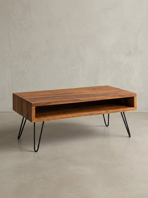 Couchtisch KADIMA DESIGN aus Sheesham Massivholz und Metall in Braun, Rechteckig, B: 100 cm, T: 40 cm, H: 50 cm - Bild 1